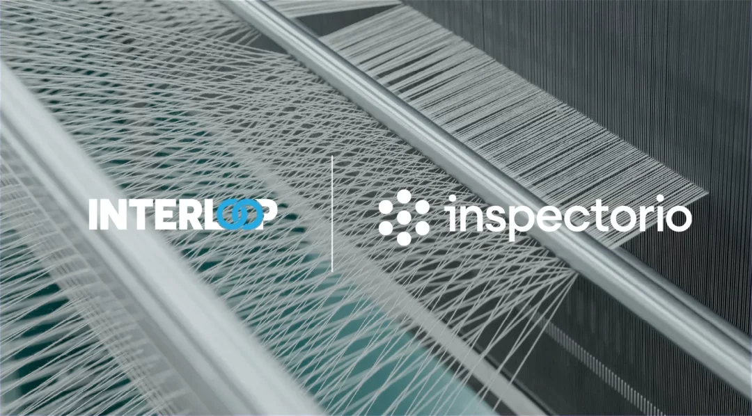 Interloop and Inspectorio logos over textile manufacturing machinery