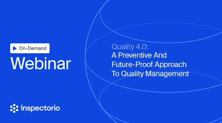 Webinar graphic for "Quality 4.0: A Preventive & Future-Proof Approach to Quality Management" by Inspectorio.