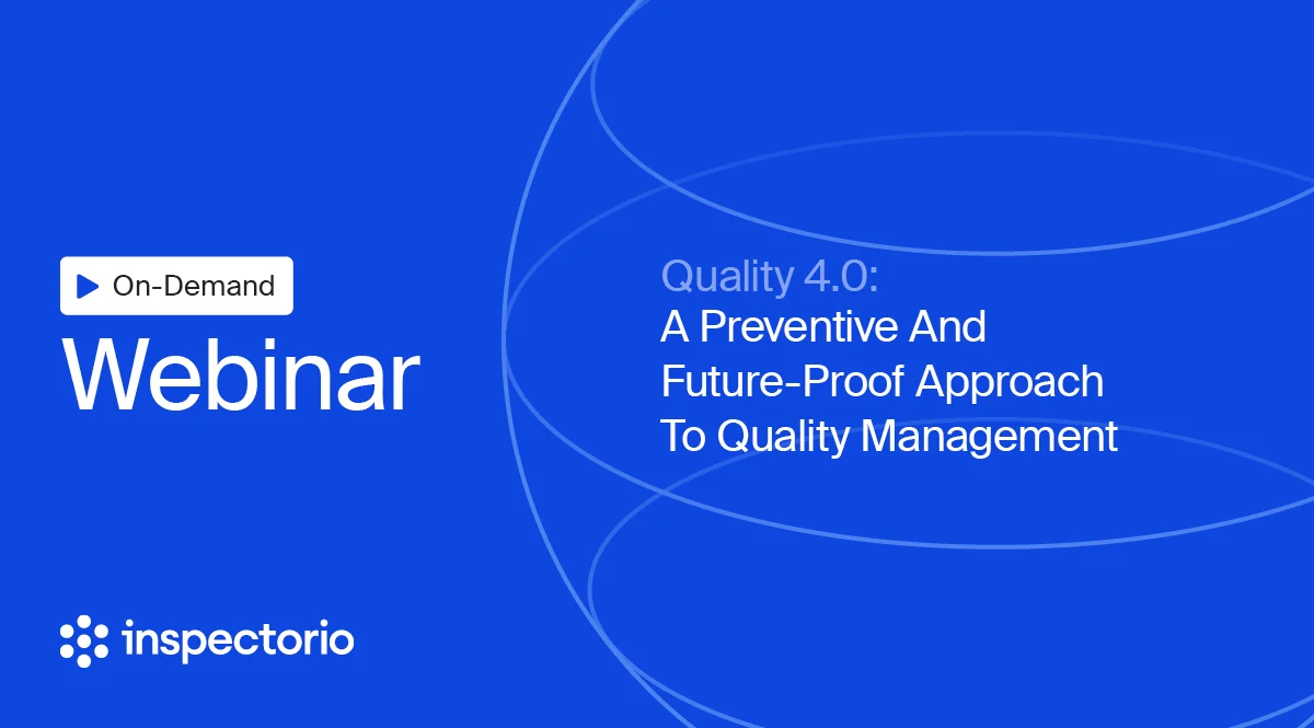 Webinar graphic for "Quality 4.0: A Preventive & Future-Proof Approach to Quality Management" by Inspectorio.
