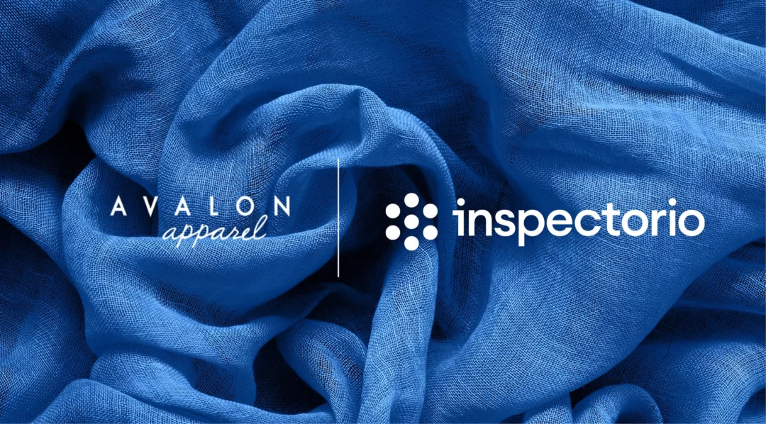 Avalon Apparel logo and Inspectorio logo on blue fabric