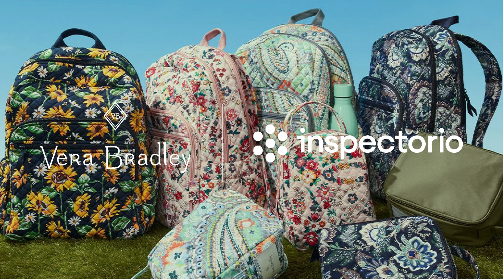 Vera Bradley backpacks and bags with floral and sunflower prints, featuring "Vera Bradley" and "inspectorio" text.