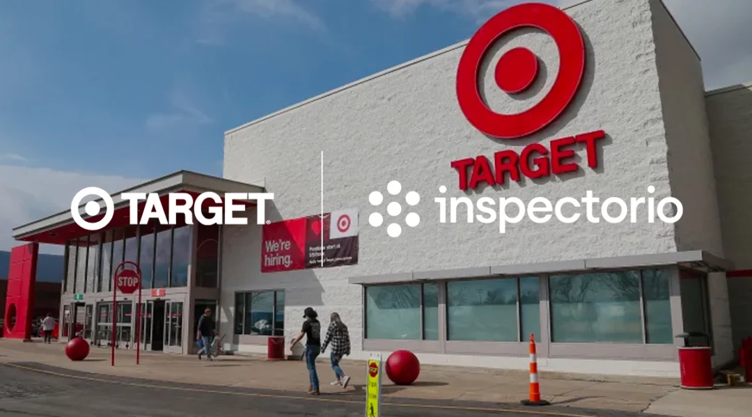 Target store exterior with "Target" and "inspectorio" logos visible.