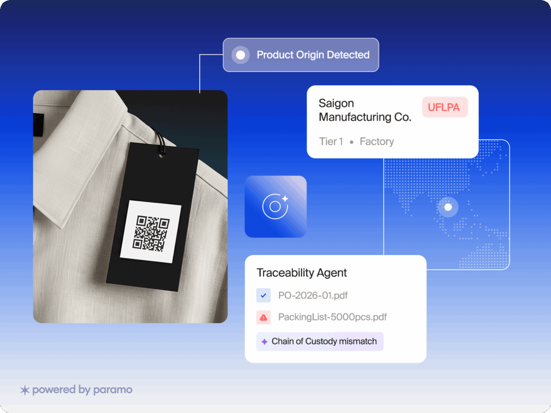 Product origin detected: Saigon Manufacturing Co. traceability agent with PO and packing list.