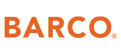 Barco logo in orange text