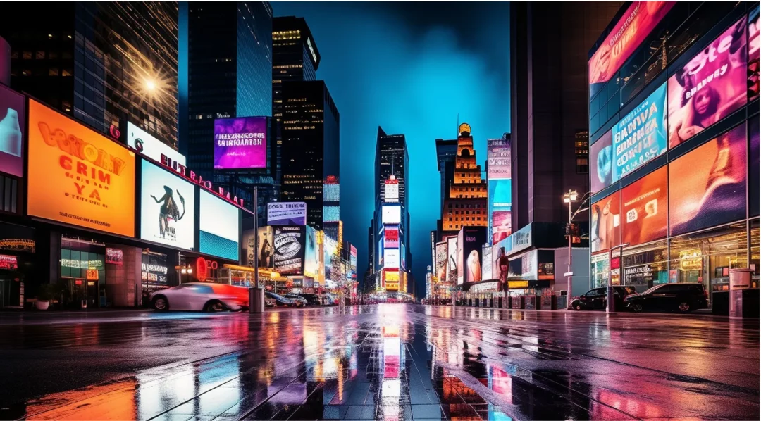 Inspectorio billboard lights up Times Square, New York City at night.