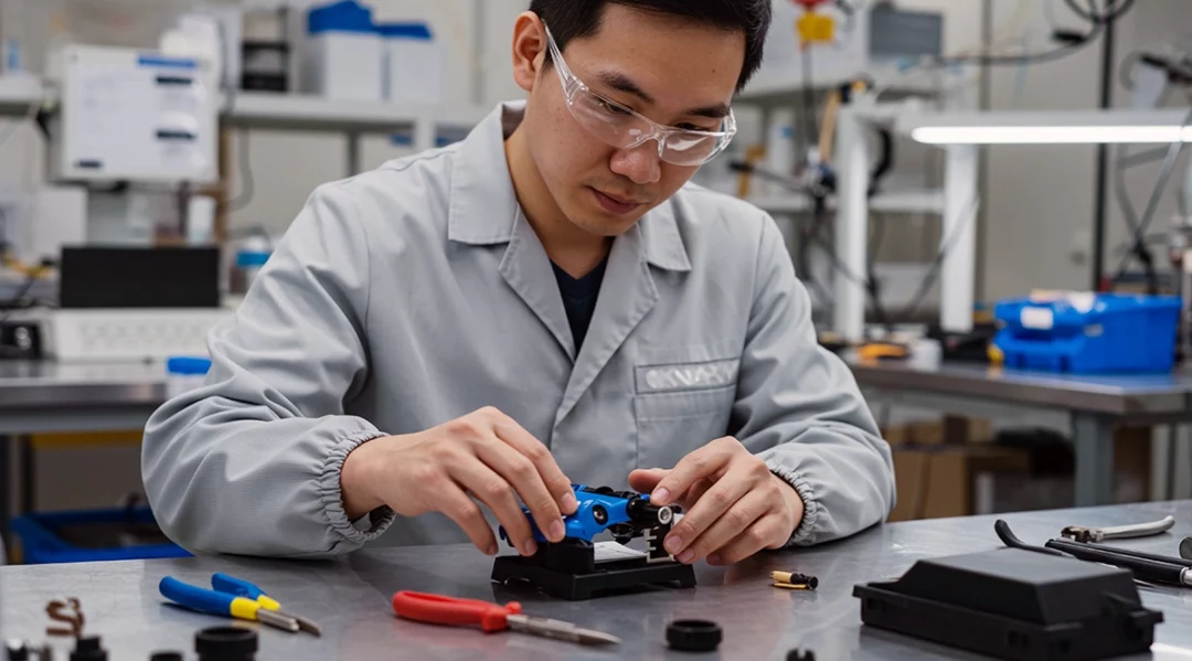 Engineer tests toy car with phthalates for compliance in lab