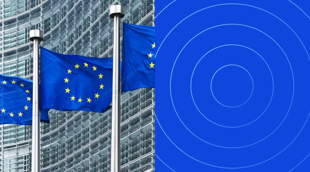 EU flags in front of modern building, symbolizing governance beyond regulations.