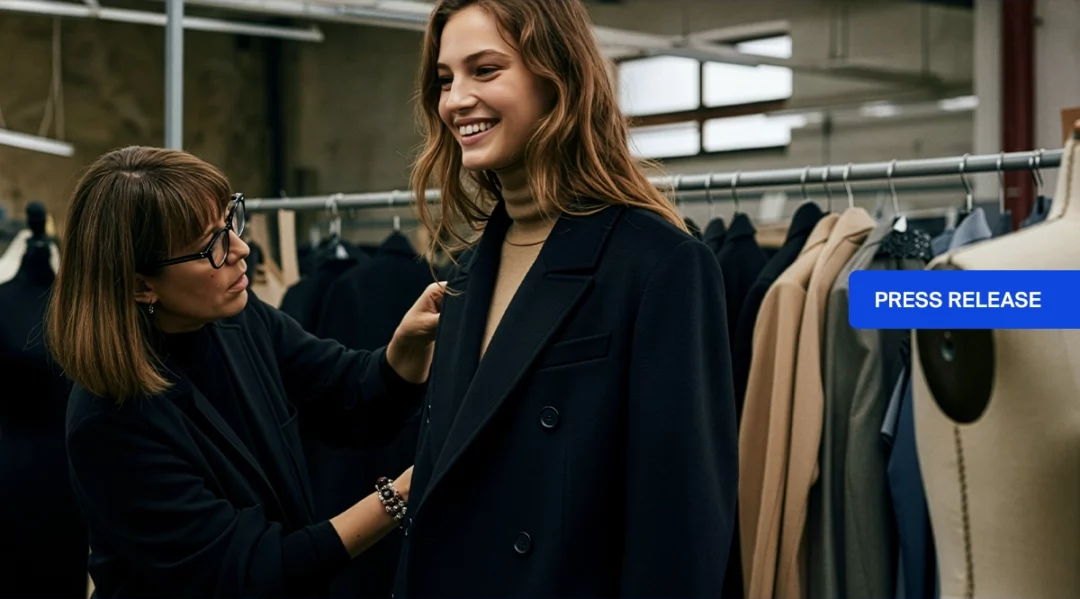Fashion designer fitting a coat on a model, Mango quality control